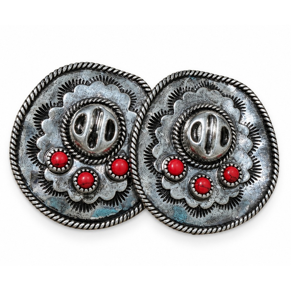 Cowboy Hat Stud Earrings Red Howlite Silver Western Cowgirl Statement